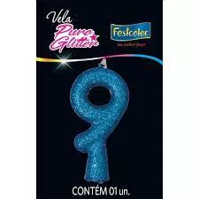 VELA PURO GLITTER AZUL N 9