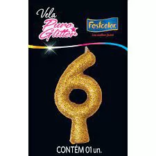 VELA PURO GLITTER DOURADA N 6