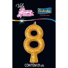 VELA PURO GLITTER DOURADA N 8