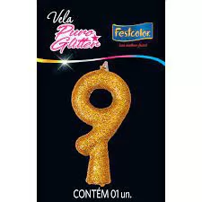 VELA PURO GLITTER DOURADA N 9