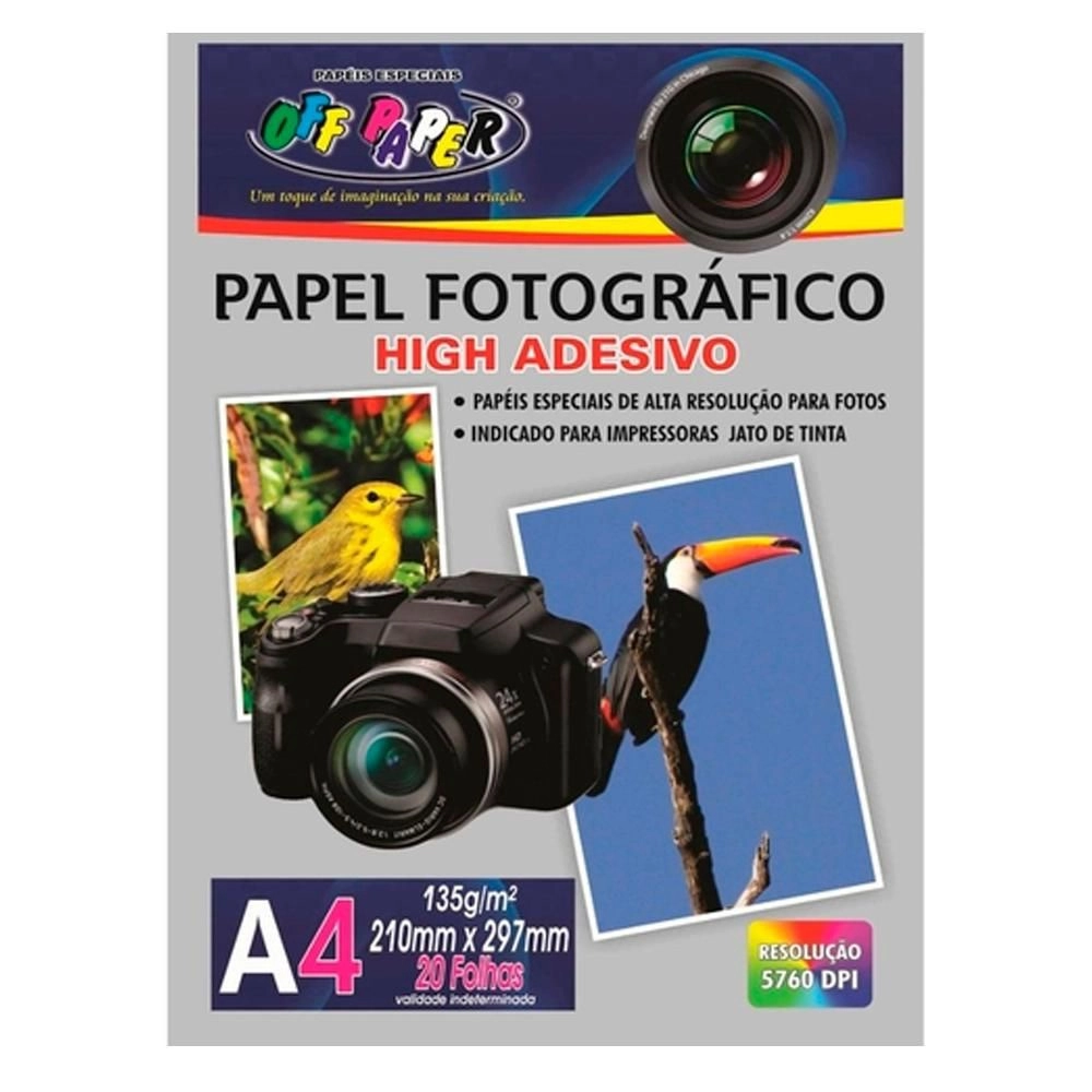 PAPEL FOTOGRÁFICO A4 BRILHO ADESIVO HIGH 135G 20FLS- OFF PAPER