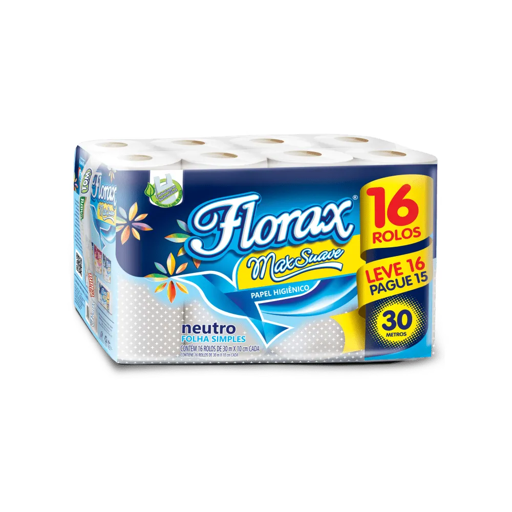 PAPEL HIGIÊNICO FLORAX MAX SUAVE 04X16X30 NEUTRO