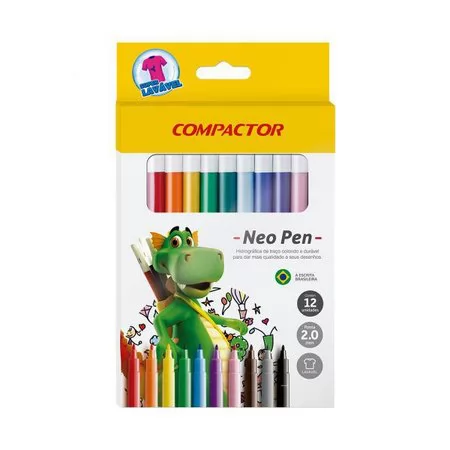 CANETA HIDROCOR NEO-PEN GIGANTE 12 CORES COMPACTOR