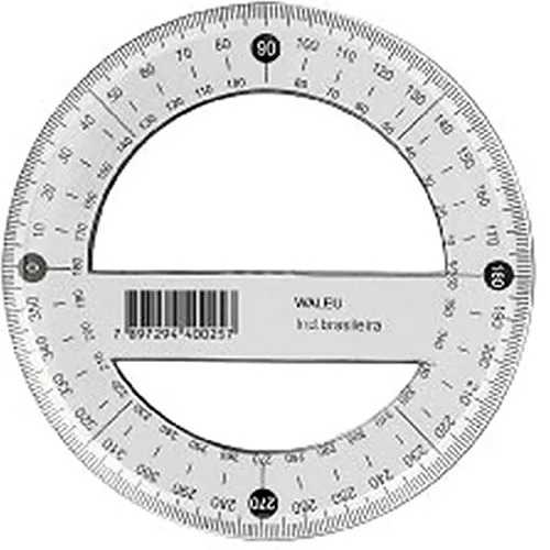 TRANSFERIDOR PLÁSTICO 360 GRAUS 12CM WALEU CRISTAL