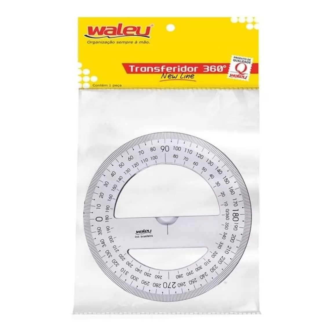 TRANSFERIDOR PLÁSTICO 360 GRAUS CRISTAL 12CM WALEU