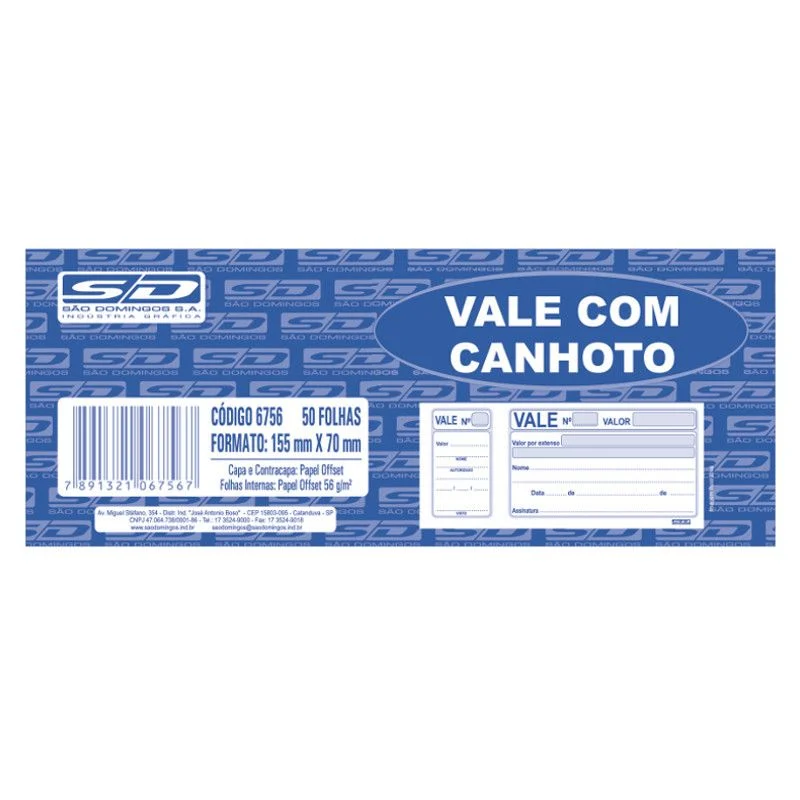 VALE COM CANHOTO 50 FL 70X155MM SD