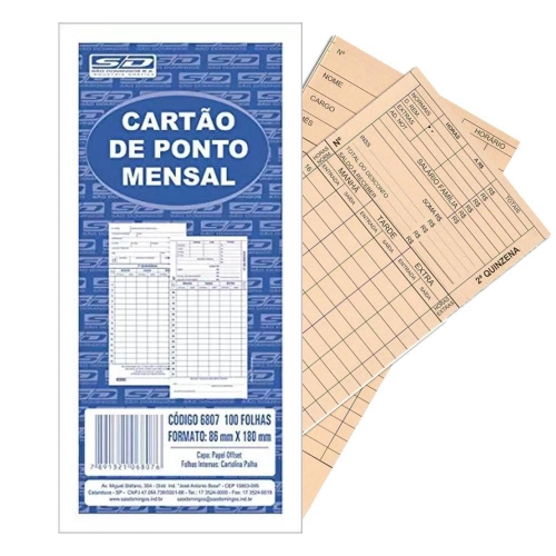 CARTÃO PONTO MENSAL PALHA 86X180MM PCT.C/100 COD.6807 - SD