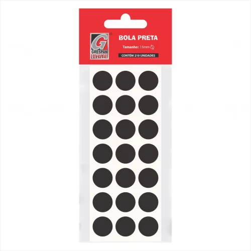 ETIQUETA REDONDA PRETA 15MM. C/210 ETIQUETAS CARTELA 021-PT - GRESPAN