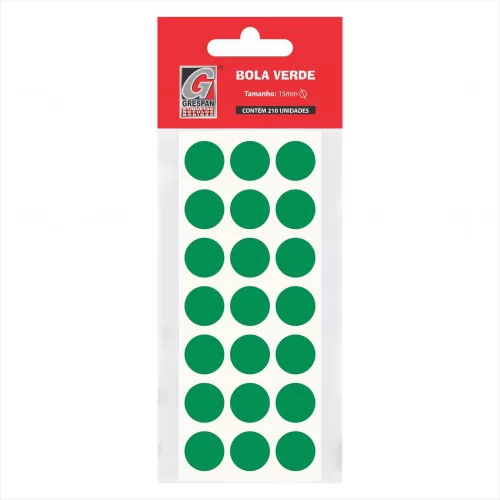ETIQUETA REDONDA VERDE 15MM. C/210 ETIQUETAS CARTELA 021-VD - GRESPAN