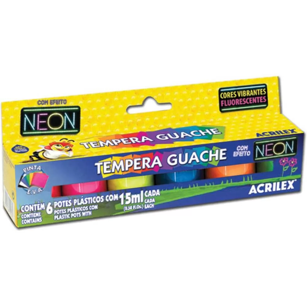 TINTA GUACHE 015 ML 06 CORES NEON ACRILEX