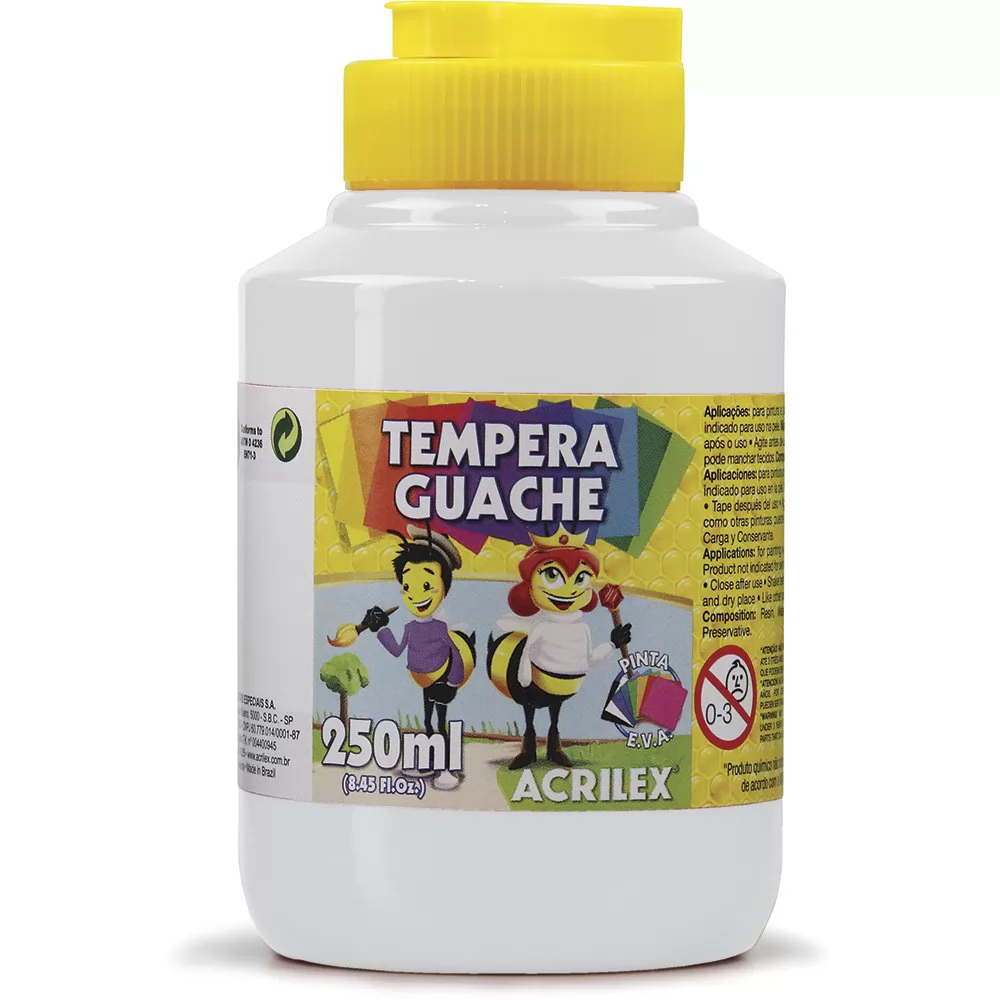 TINTA TEMPERA GUACHE BRANCO 250ML- ACRILEX