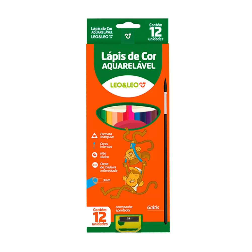 LAPIS 12 CORES AQUARELAVEL MADEIRA UND C/PINCEL LEOELEO