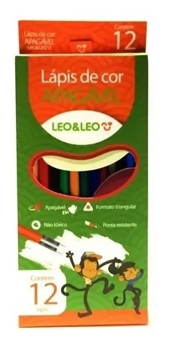LÁPIS 12 CORES RESINA APAGÁVEL TRIANGULAR LEOELEO