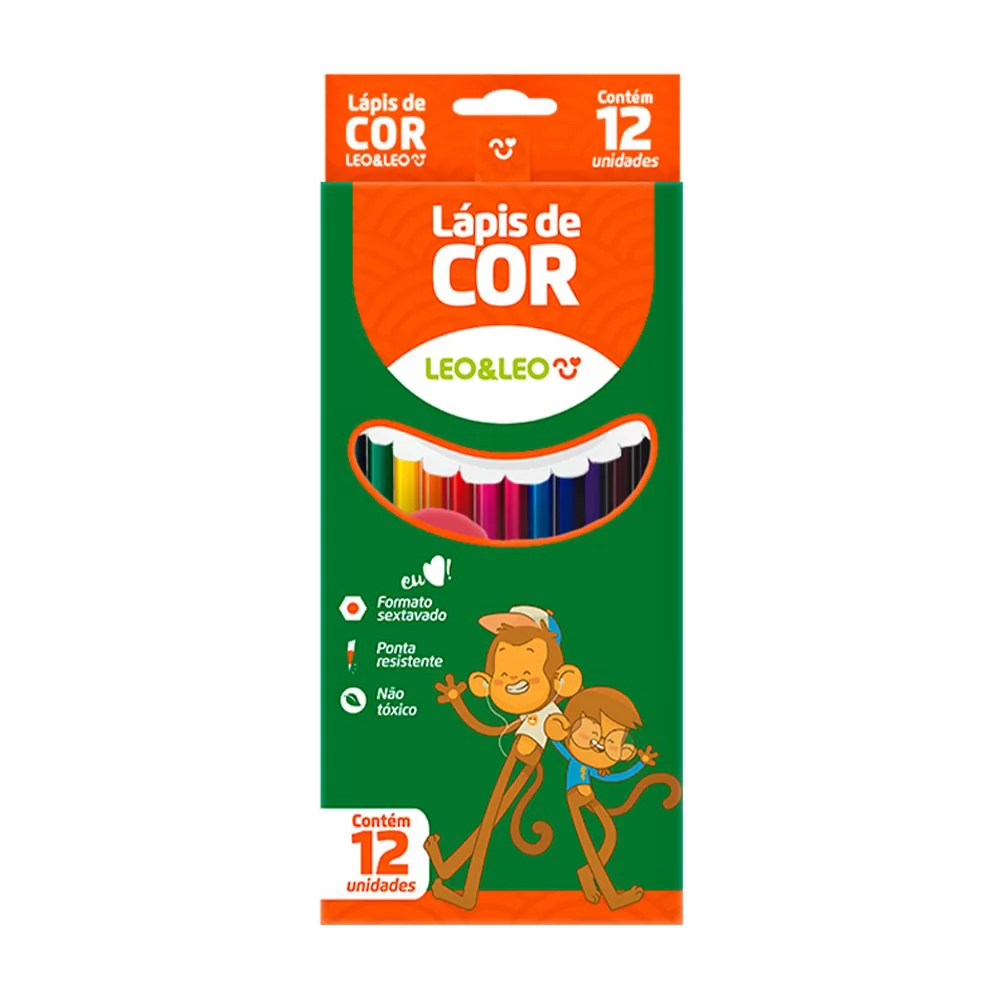 LÁPIS 12 CORES RESINA SEXTAVADO FLEX LEOELEO