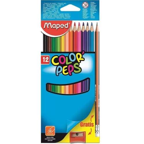 LÁPIS COR 12 CORES MAPED TRIANG KIT +1 APONTADOR +1 LÁPIS PRETO C/ BORRACHA