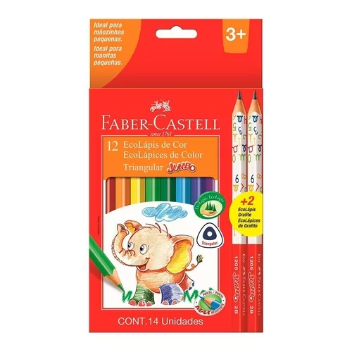 LÁPIS COR JUMBO 12 CORES TRIANGULAR FABER CASTELL ECOLAPIS