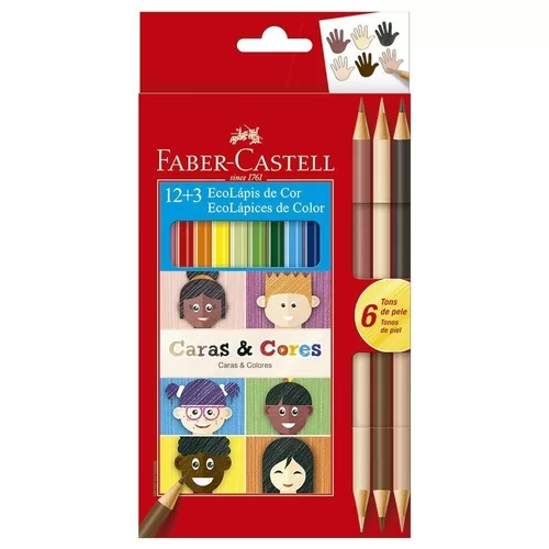 LÁPIS DE COR ECOLÁPIS 12+3 CARAS & CORES DUPLO - FABER CASTELL