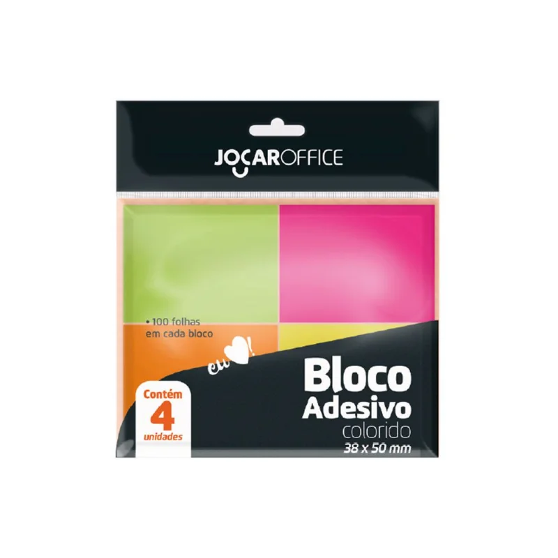 BLOCO DE RECADO AUTO ADESIVO JOCCAR NEON 38X50 100FLS.- LEONORA