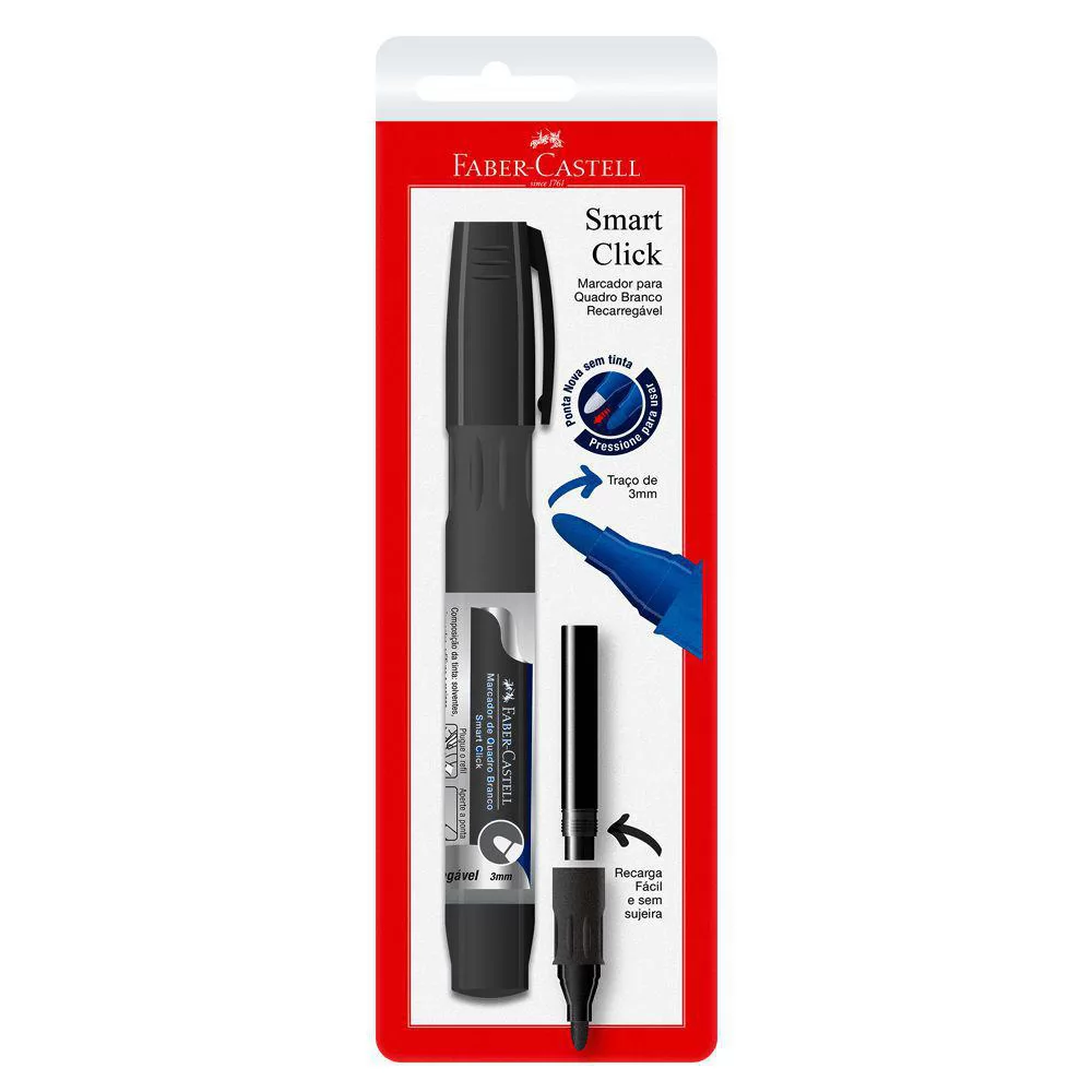 MARCADOR QUADRO BRANCO RECARRAGÁVEL PRETO 3MM REDONDO - FABER CASTELL