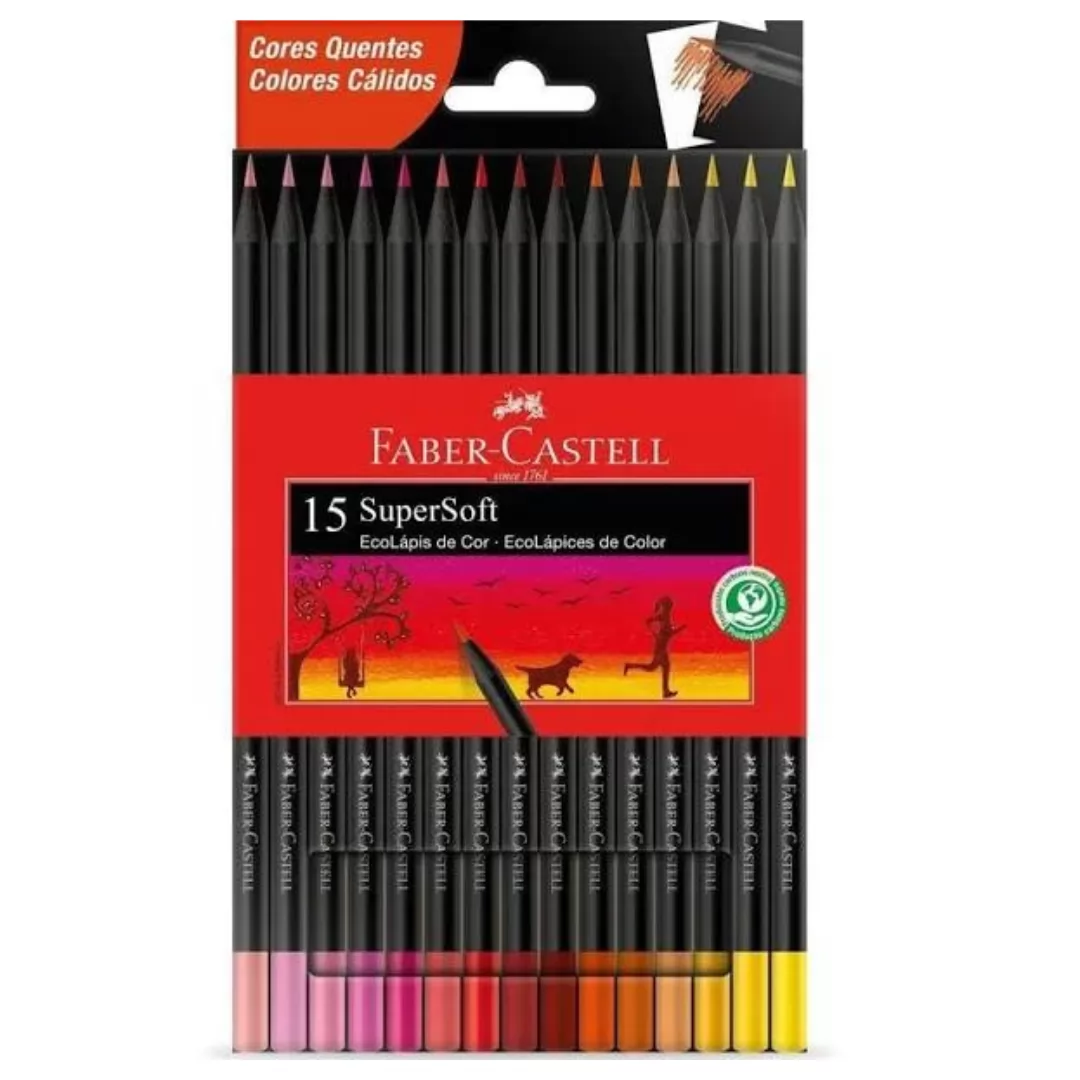LÁPIS DE COR ECOLÁPIS SUPERSOFT 15 CORES QUENTES - FABER CASTELL