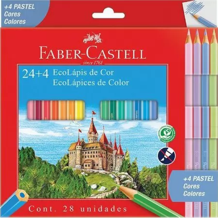 LÁPIS COR ECOLAPIS 24 CORES + 4 PASTEL - FABER CASTELL