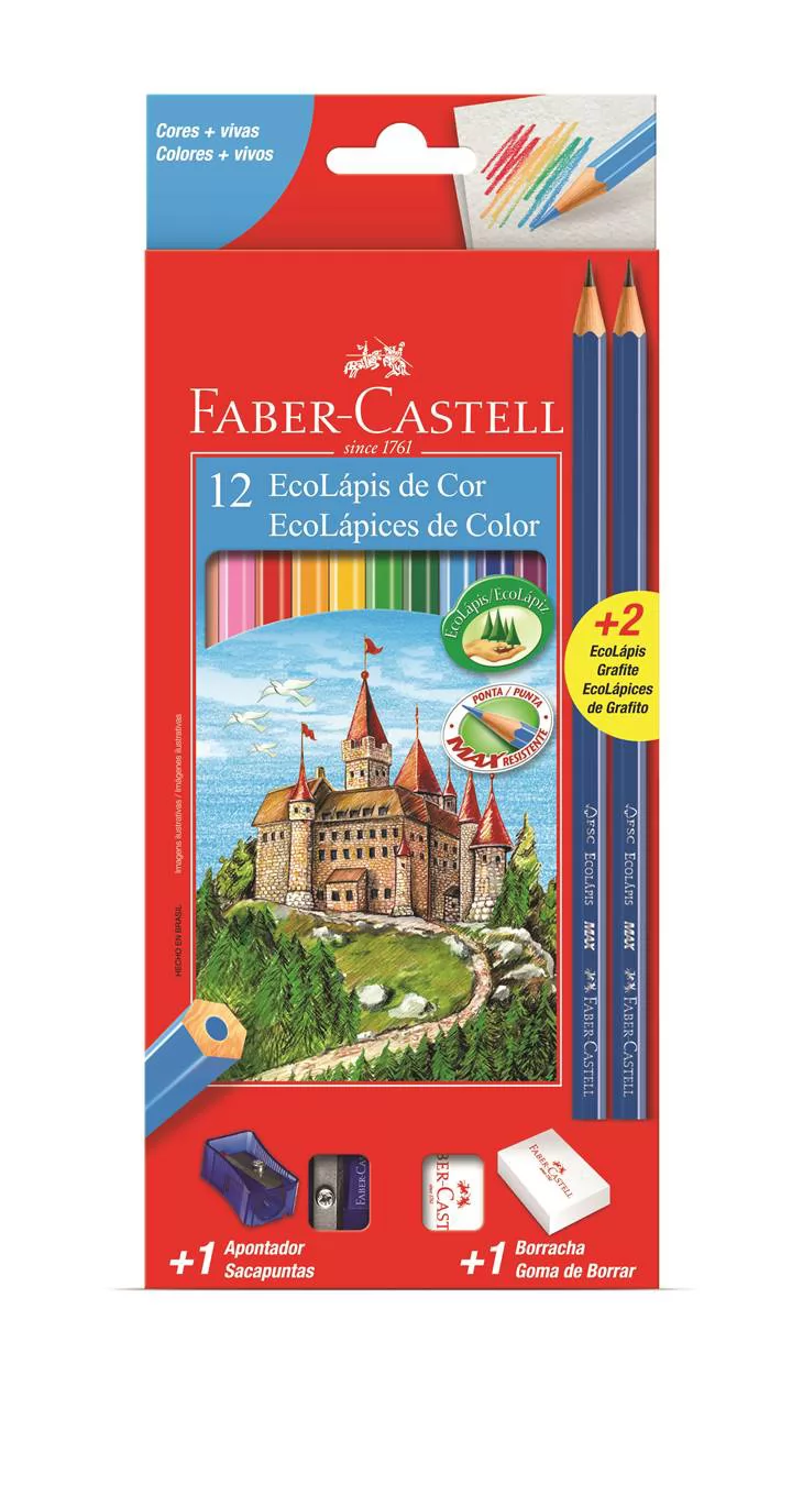 LÁPIS DE COR ECOLAPIS 12 CORES KIT ESCOLAR - FABER CASTELL