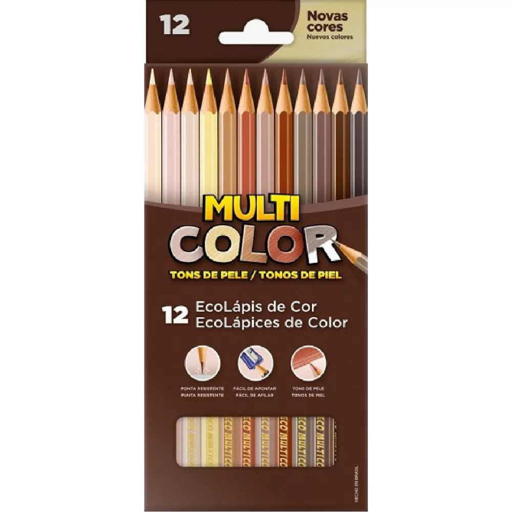 LÁPIS DE COR MULTICOLOR SUPER 12 CORES TONS DE PELE - MULTI COLOR