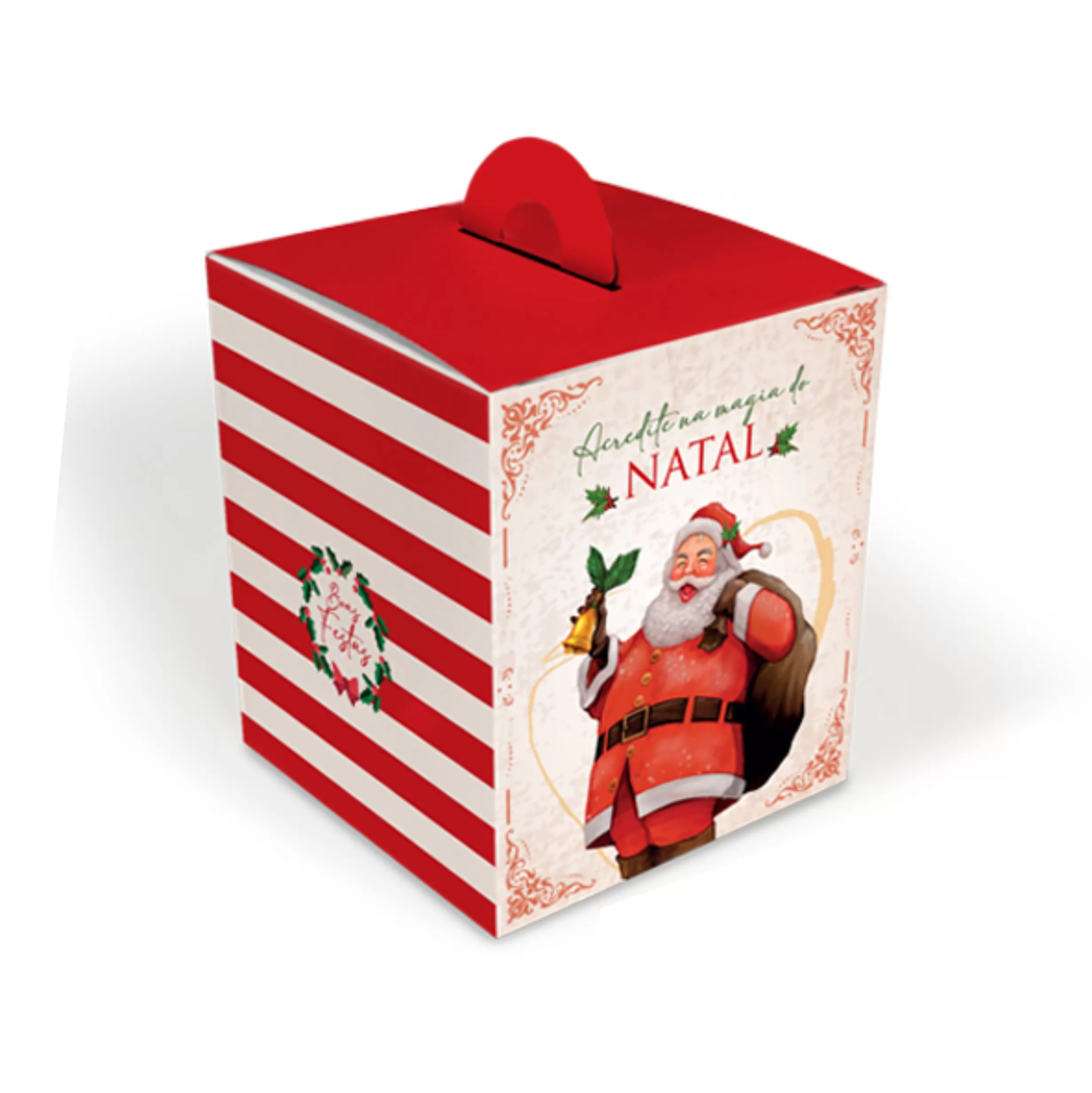 CAIXA PANETONE M 10X10X12CM - ESTAMPA PAPAI NOEL