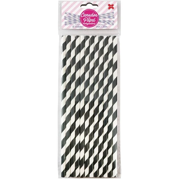 CANUDO BIODEGRADAVEL PAPEL LISTRADO PRETO 6X200MM C/12 MAKE+