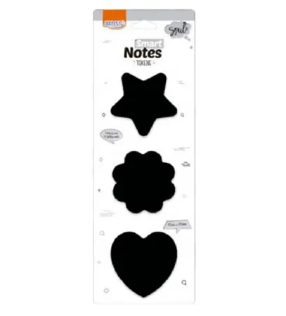BLOCO SMART NOTES TOKENS 70X70MM - ESTRELA/FLOR/CORAÇÃO - PRETO - 25FLS - 3BLOCOS