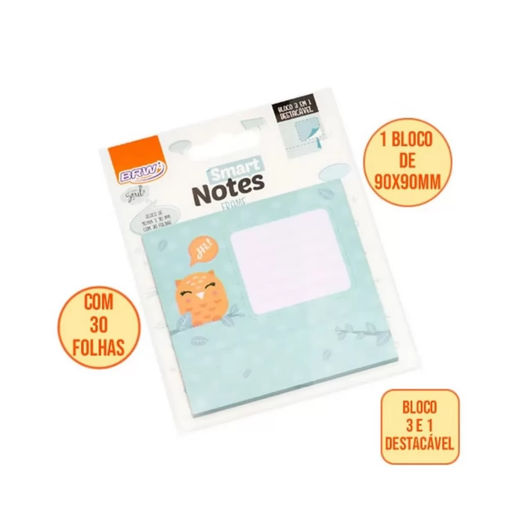 BLOCO SMART NOTES FRAME 3EM1 90X90 MM - CORUJA - 30FLS - 1BLOCO