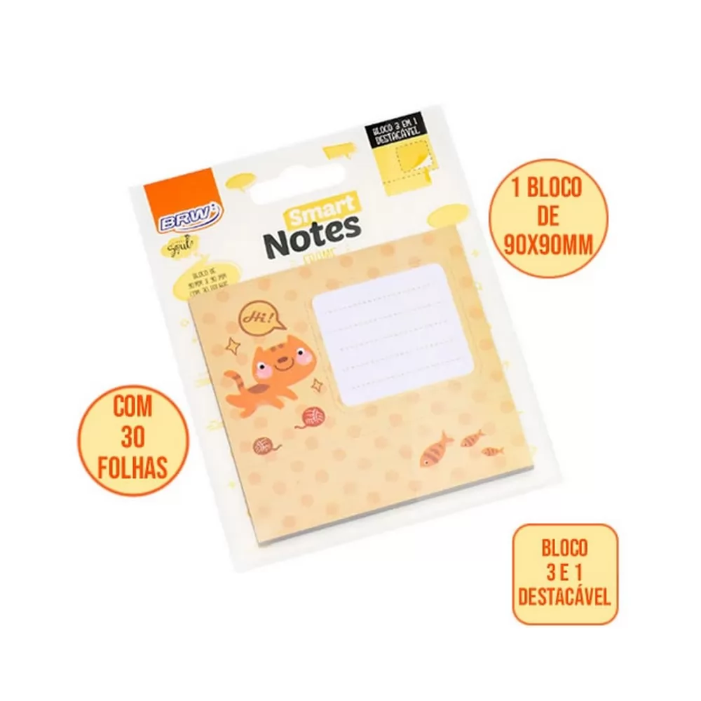 BLOCO SMART NOTES FRAME 3EM1 90X90 MM - GATO - 30FLS - 1BLOCO