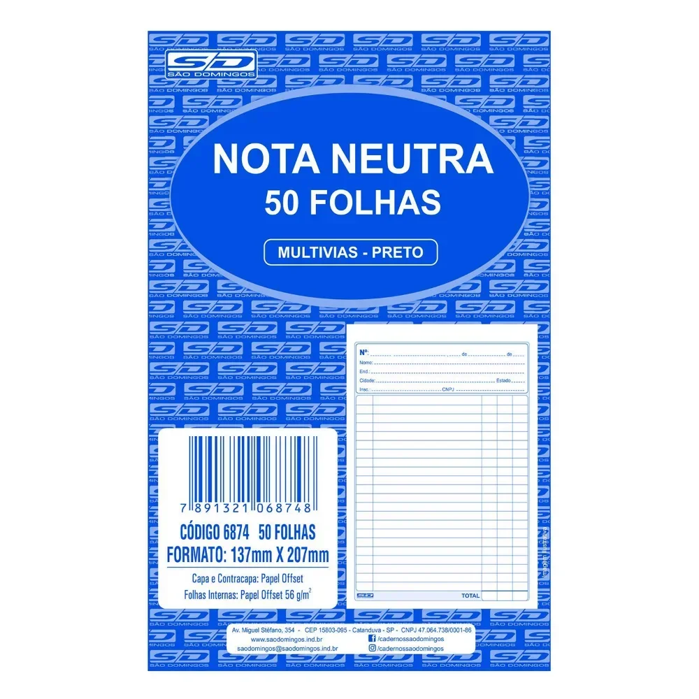 NOTA NEUTRA MULTIVIAS PRETO 50F 137X207 COD 6874 - SD