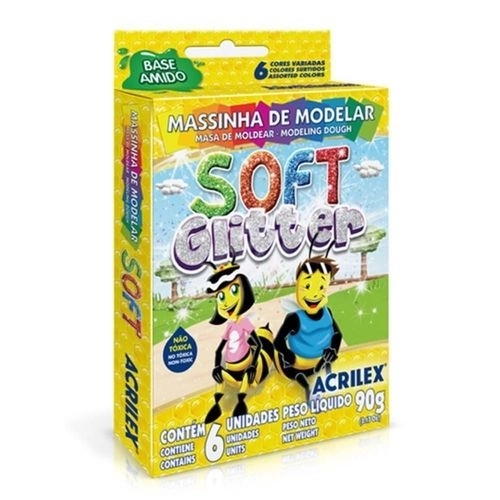 MASSA SOFT GLITTER 90G 6 CORES
