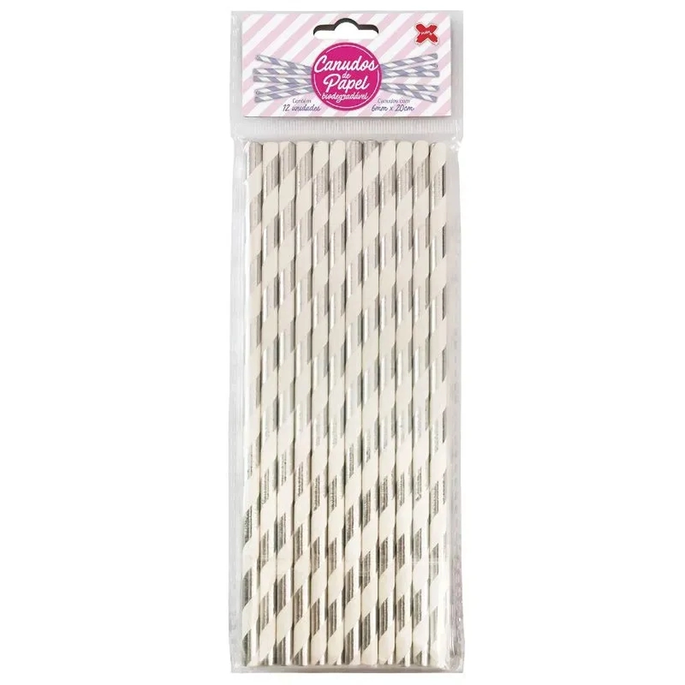 CANUDO DE PAPEL 6MMX200MM C/12-LISTRADO PRATA METALIZADO