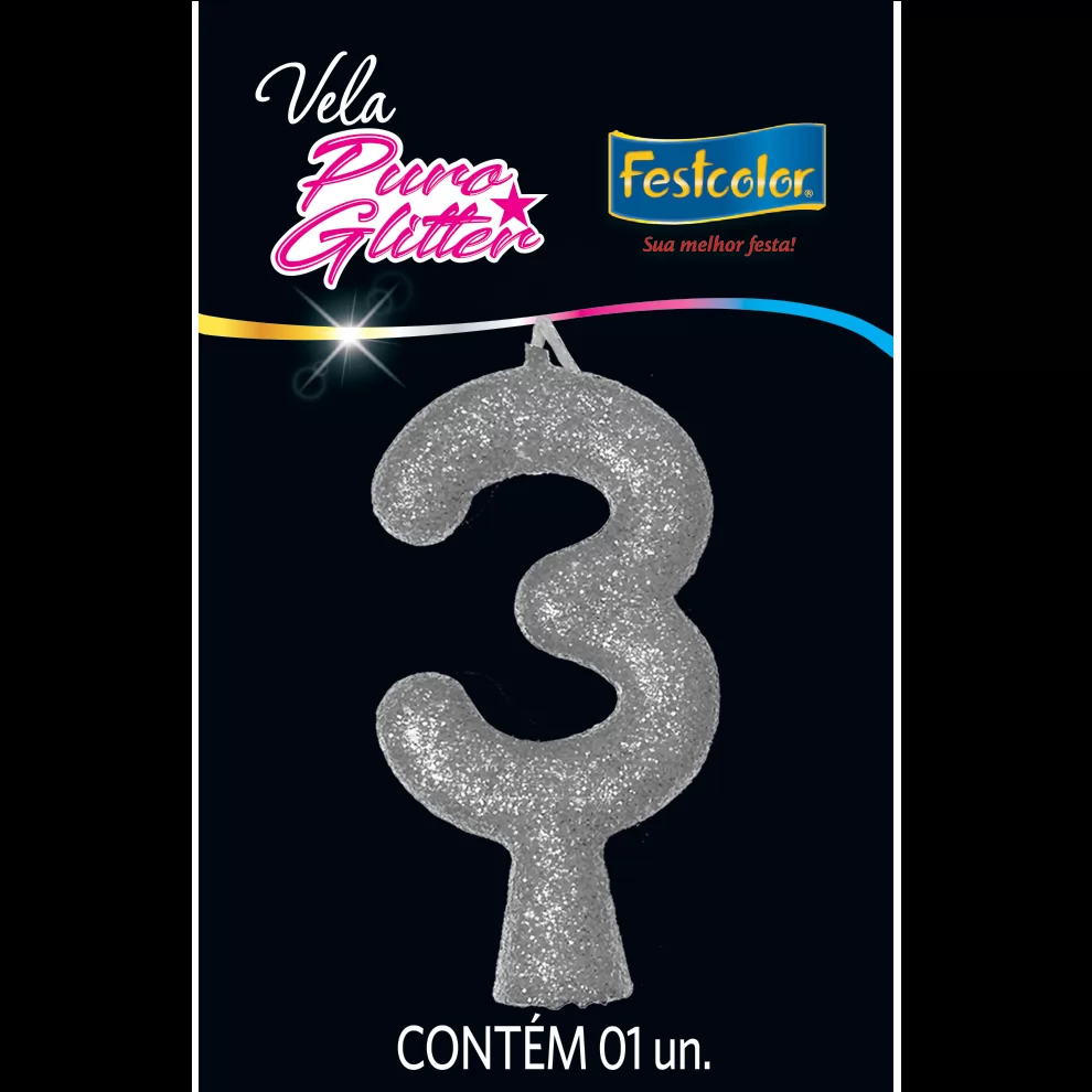 VELA PURO GLITTER PRATA N 3