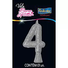 VELA PURO GLITTER PRATA N 4