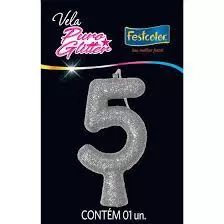 VELA PURO GLITTER PRATA N 5
