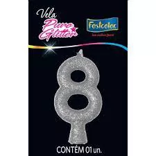 VELA PURO GLITTER PRATA N 8