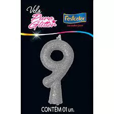 VELA PURO GLITTER PRATA N 9