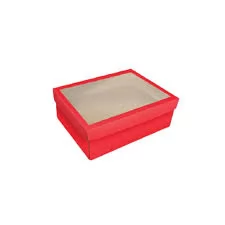 CAIXA RETANGULAR 23X16X9CM C/TAMPA DE VISOR COR VERMELHO