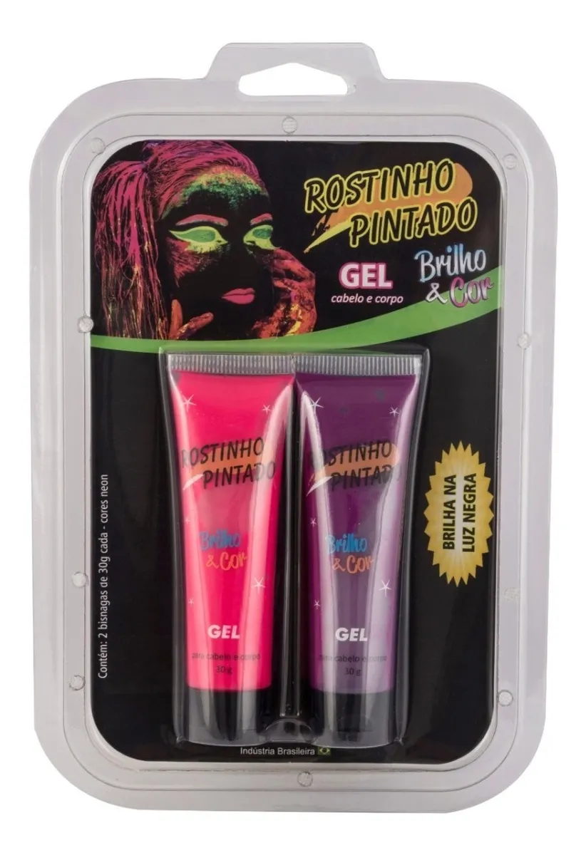 KIT 2 BISNAGAS BRILHO E COR GEL FLUOR 30GR (ROXO E ROSA) - CABELO E CORPO