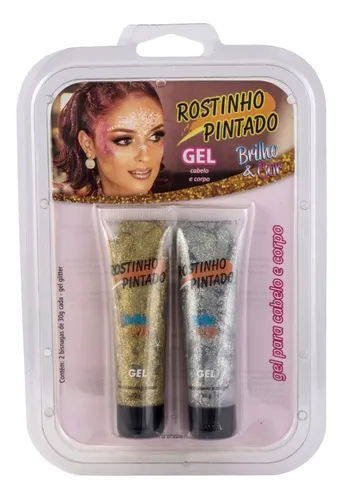 KIT 2 BISNAGAS BRILHO E COR GEL FLUOR 30GR (OURO E PRATA) - CABELO E CORPO