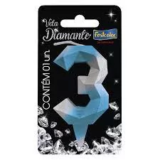 VELA DIAMANTE AZUL/PRATEADA N 3