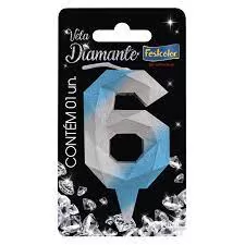 VELA DIAMANTE AZUL/PRATEADA N 6