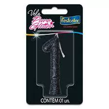 VELA PURO GLITTER PRETA N 1