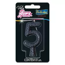 VELA PURO GLITTER PRETA N 5