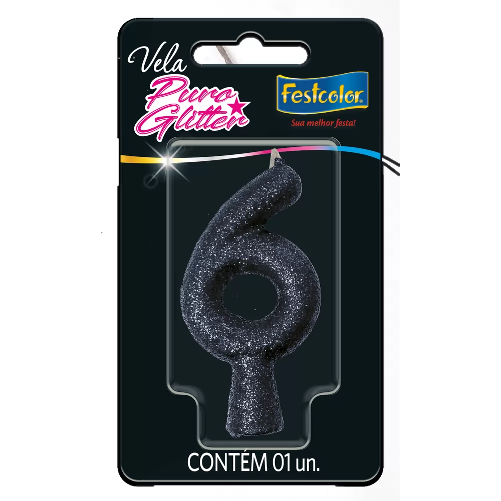 VELA PURO GLITTER PRETA N 6