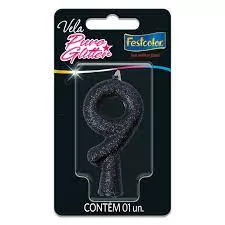 VELA PURO GLITTER PRETA N 9