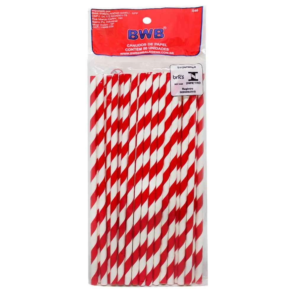 CANUDO BIODEGRADAVEL PAPEL LISTRADO VERMELHO 6X200MM C/12UN MAKE+